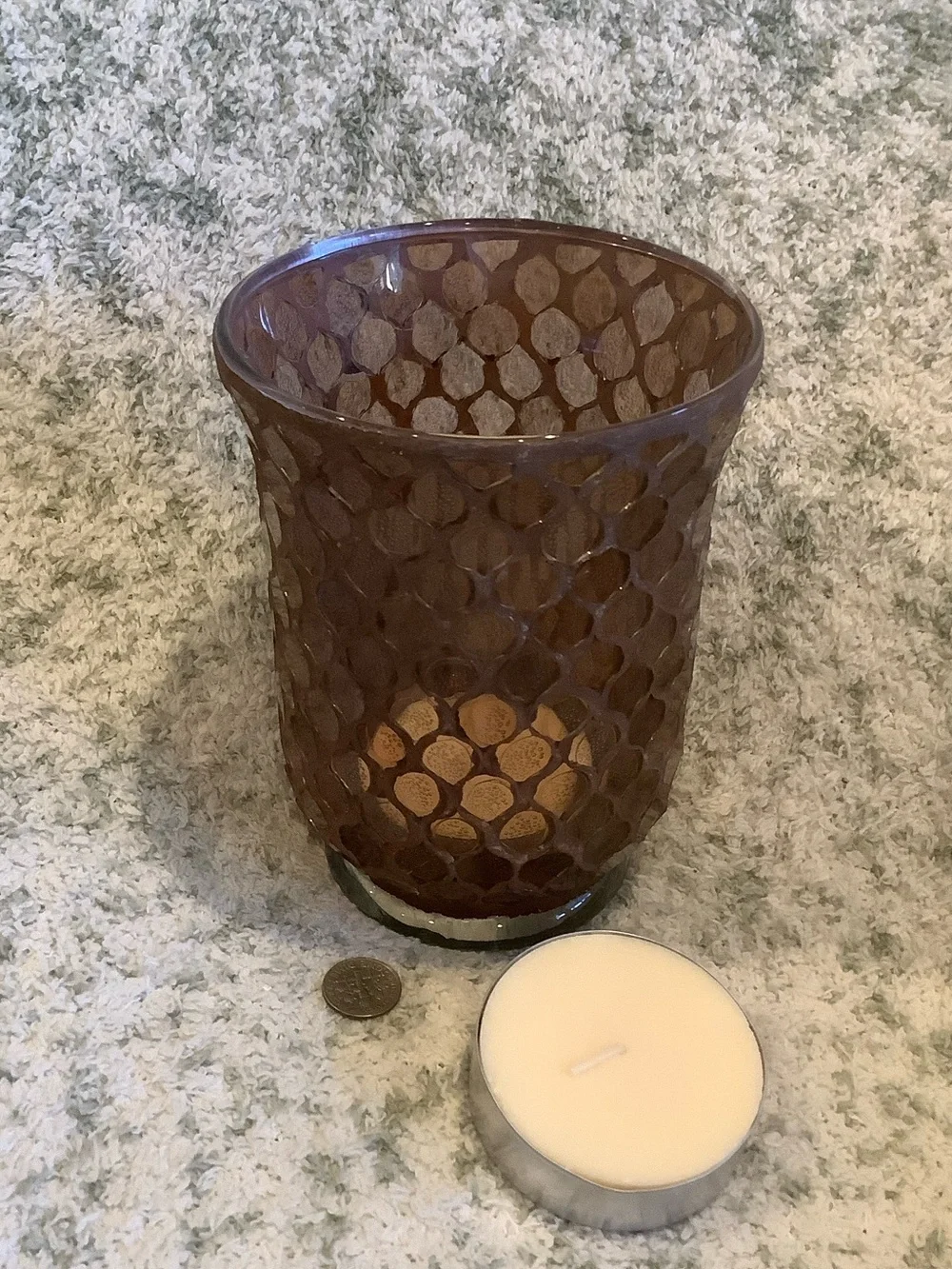 Brown Glass Moroccan Bohemian Romantic Candle Hurricane with 2 xl votives NWT
